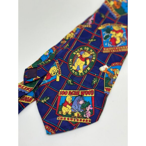 VTG Disney Winnie the Pooh Friends Mickey Inc Men's 100% Silk Novelty Tie Blue - Picture 2 of 6